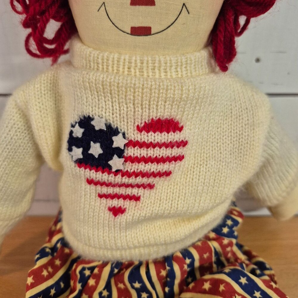 Vintage Raggedy Ann Sitting Doll With Patriotic Outfit Red Yarn Hair Doll 18" - Picture 3 of 6